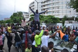 Protesters gather at Alausa Secretariat in Ikeja, Lagos State.