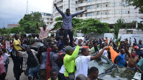 Protesters gather at Alausa Secretariat in Ikeja, Lagos State.