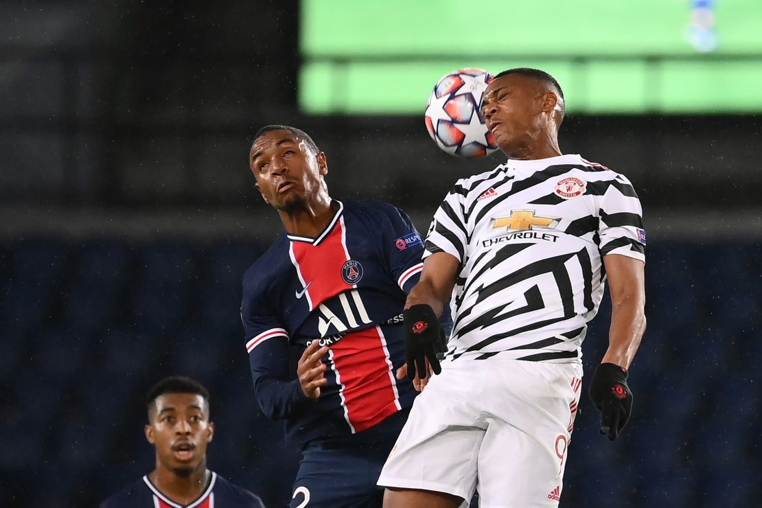 Anthony Martial heads the ball into his own net.