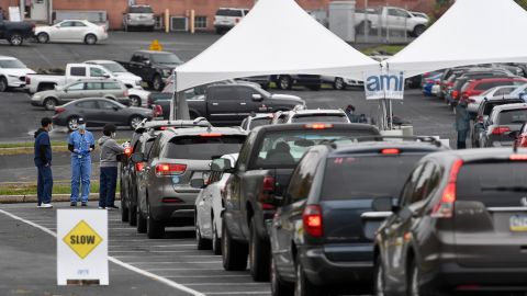 People in cars wait in line for Covid-19 testing in Reading, Pennsylvania, earlier this month.