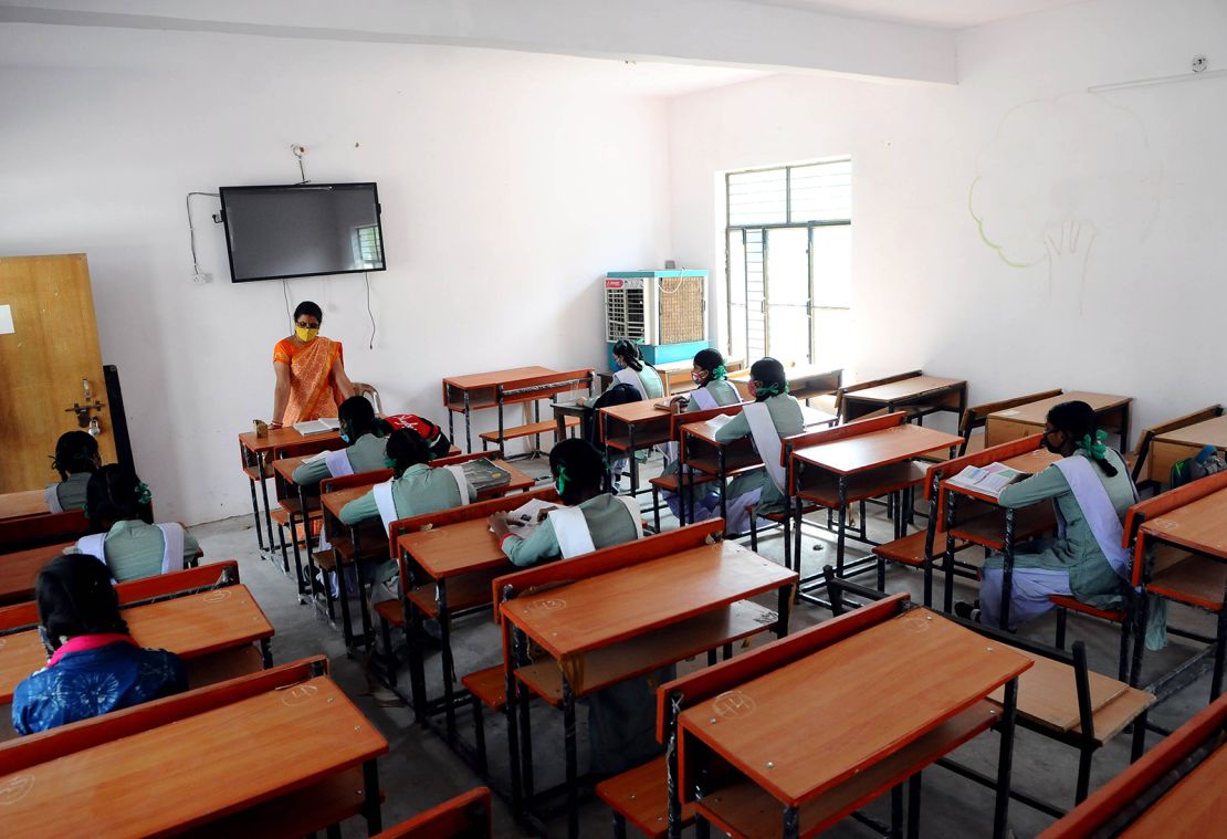 High school students in class in Ghaziabad, Uttar Pradesh, India, on October 19.