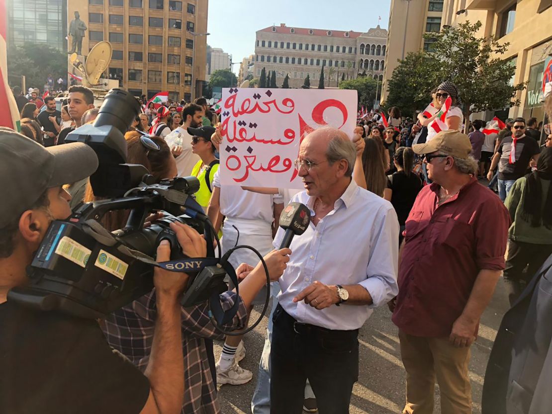 National Bloc Secretary General Pierre Issa speaking at the street protests in the early weeks of Lebanon's popular uprising.