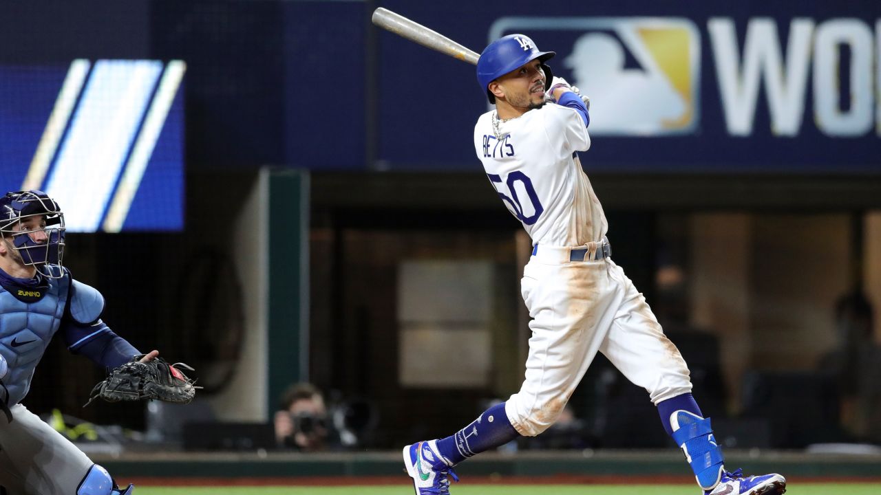 Mookie Betts stole two bases in the Los Angeles Dodgers' Game 1 win over the Tampa Bay Rays in the World Series.