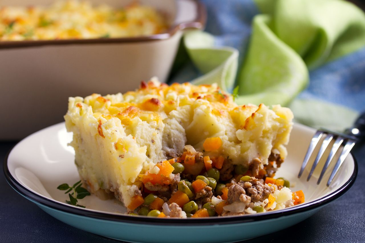 <strong>Shepherd's pie, UK:</strong> Ground lamb (or often beef) is mixed with gravy, onions, carrots, herbs and other vegetables of choice, then topped with lashings of mash.