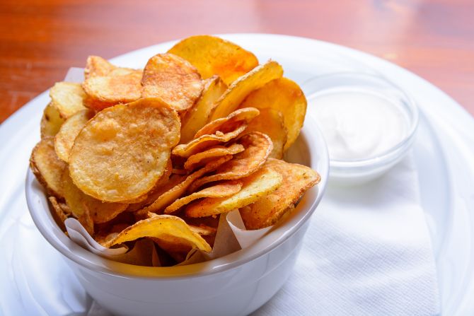 <strong>Potato chips/crisps, UK/Ireland: </strong>The<strong> </strong>earliest known recipe is traced to Englishman William Kitchiner's 1817 book "The Cook's Oracle." 