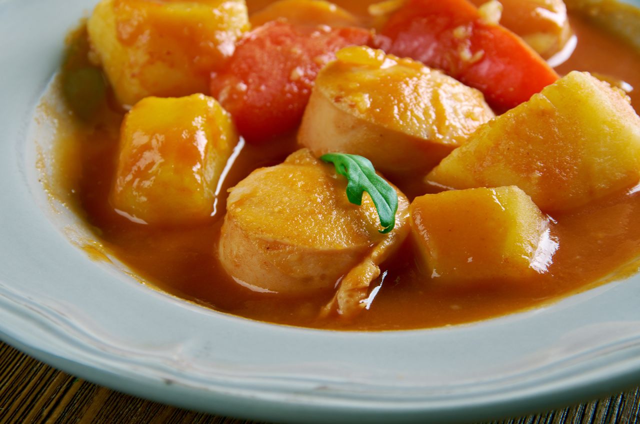 <strong>Paprikás krumpli, Hungary: </strong>A hearty stew that pairs peeled, cubed potatoes with sweet Hungarian paprika, simmered with garlic, tomatoes and peppers.