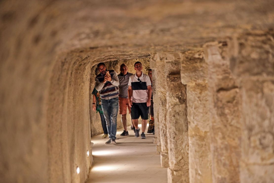Tourists photographed in March inside the step pyramid of Djoser in Saqqara, which reopened that month after a multi-million dollar restoration. 
