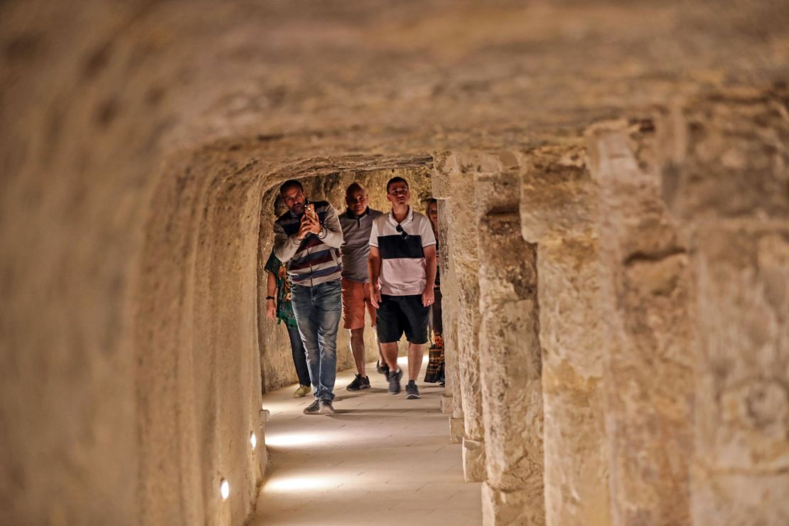 Tourists photographed in March inside the step pyramid of Djoser in Saqqara, which reopened that month after a multi-million dollar restoration.