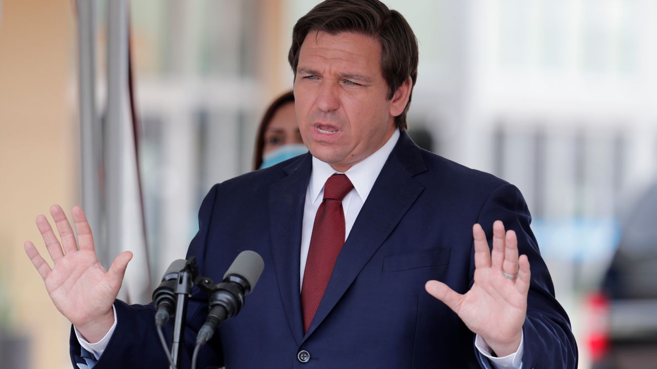 Florida Gov. Ron DeSantis speaks at a news conference in Doral, Fla.