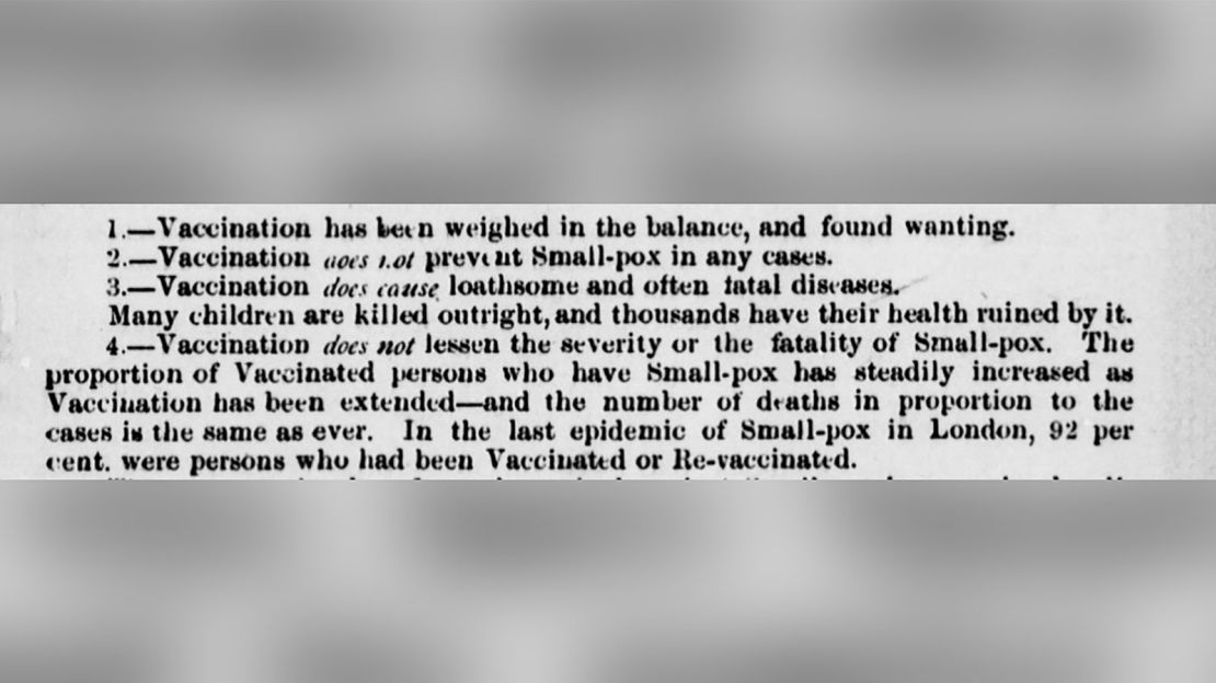 One section outlines a whole host of supposed effects from smallpox vaccination.
