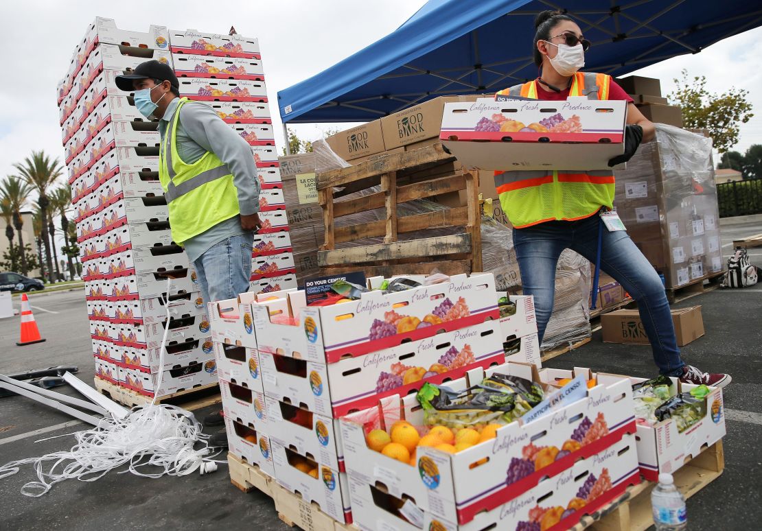 Boxes of food are prepared by the Los Angeles Regional Food Bank in August.