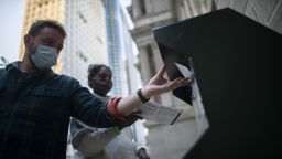 PHILADELPHIA, PA - OCTOBER 17:  Voters cast their early voting ballot at drop box outside of City Hall on October 17, 2020 in Philadelphia, Pennsylvania.  With the election only a little more than two weeks away, a new form of in-person early voting by using mail ballots, has enabled millions of voters to already cast their ballots.  President Donald Trump won the battleground state of Pennsylvania by only 44,000 votes in 2016, the first Republican to do so since President George Bush in 1988.  (Photo by Mark Makela/Getty Images)
