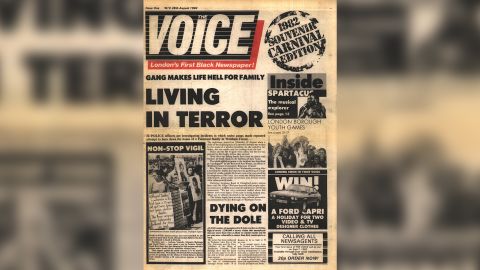 The inaugural edition of The Voice newspaper, launched at the Notting Hill Carnival in August 1982.