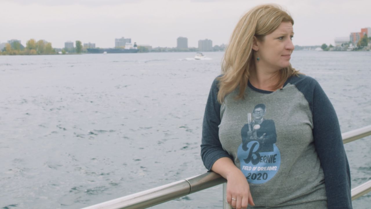 Nicole Reid walks on the boardway in Port Huron, Michigan.