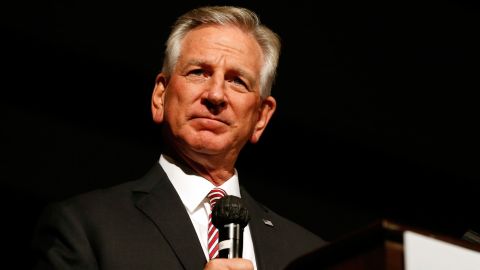 Former Auburn coach Tommy Tuberville speaks to supporters after he defeated Sen. Jeff Sessions in the runoff election in July, in Montgomery, Alabama.