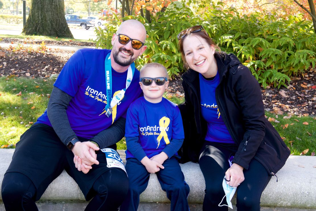 Kolt Codner and his family smile for a photo after completing his marathon race for Akron Children's Hospital. 