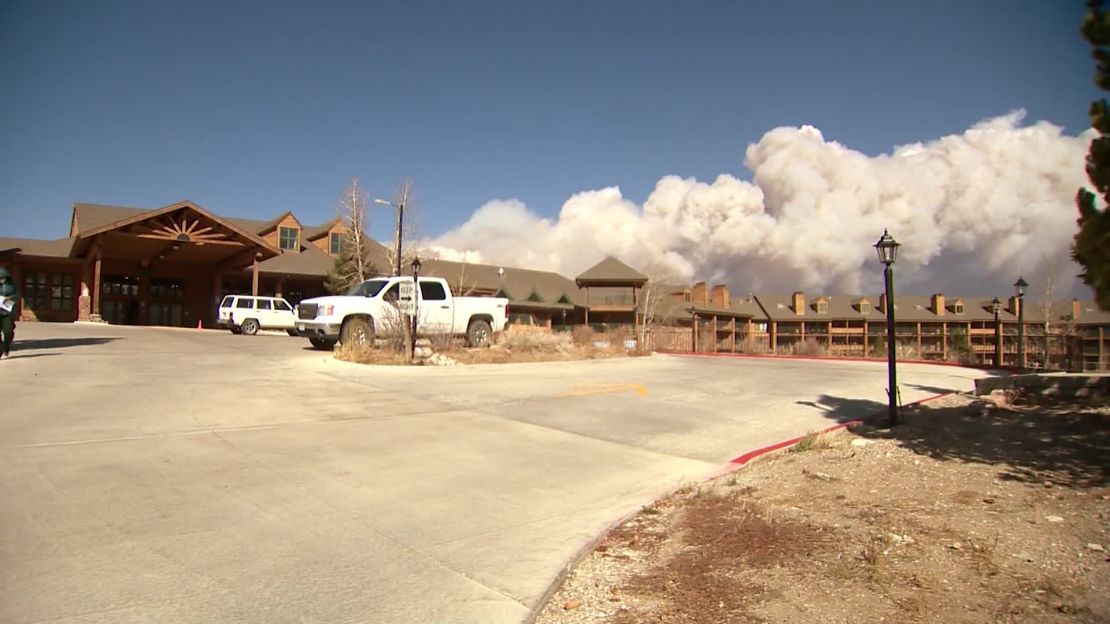 Smoke from the East Troublesome Fire seen from the Silvercreek Inn, Granby, Colorado on Thursday