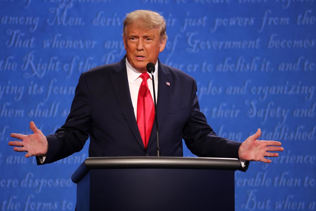 U.S. President Donald Trump participates in the final presidential debate against Democratic presidential nominee Joe Biden at Belmont University on October 22, 2020 in Nashville, Tennessee. 