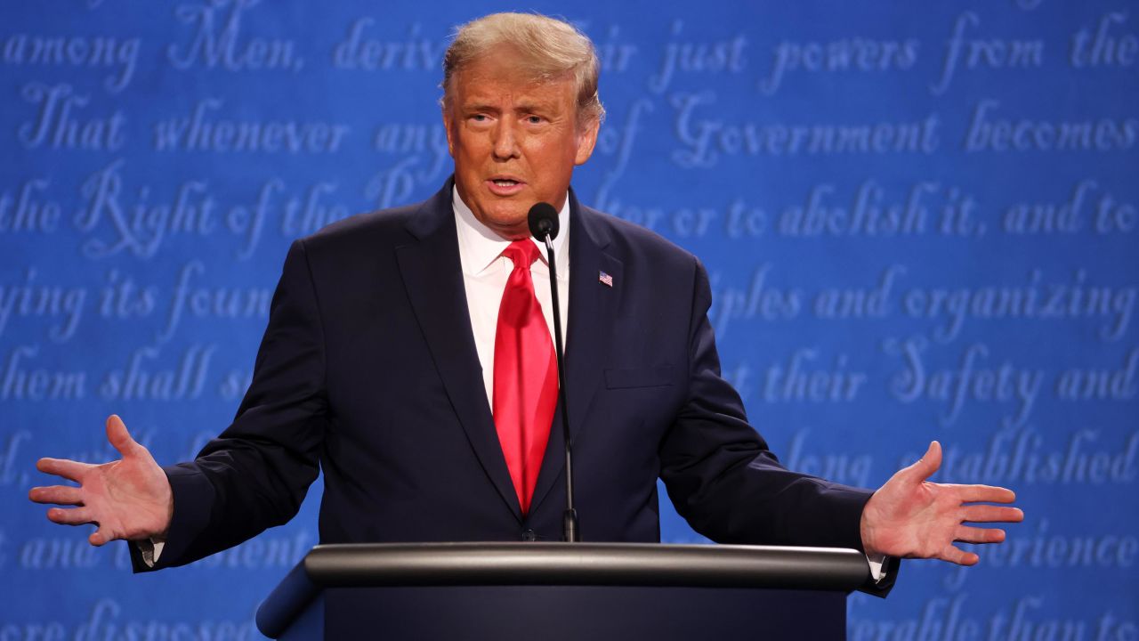 U.S. President Donald Trump participates in the final presidential debate against Democratic presidential nominee Joe Biden at Belmont University on October 22, 2020 in Nashville, Tennessee.