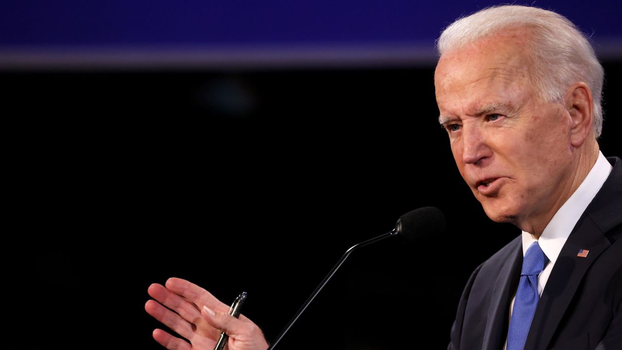 Democratic presidential nominee Joe Biden participates in the final presidential debate against U.S. President Donald Trump at Belmont University on October 22, 2020 in Nashville, Tennessee.