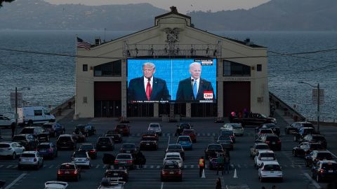 People watch the debate from their vehicles in San Francisco.