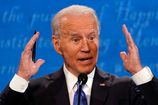 Biden speaks during his debate with Trump in October 2020. Because <a href="index.php?page=&url=http%3A%2F%2Fwww.cnn.com%2F2020%2F09%2F29%2Fpolitics%2Fgallery%2Fbiden-trump-first-2020-presidential-debate%2Findex.html" target="_blank">their first debate</a> quickly descended into a glorified shouting match, the Commission on Presidential Debates instituted <a href="index.php?page=&url=https%3A%2F%2Fwww.cnn.com%2F2020%2F10%2F22%2Fpolitics%2Fpresidential-debate-tonight%2Findex.html" target="_blank">an unprecedented change this time around</a>: The candidates had their microphones cut off while their opponent responded to the first question of each of the debate's six segments.