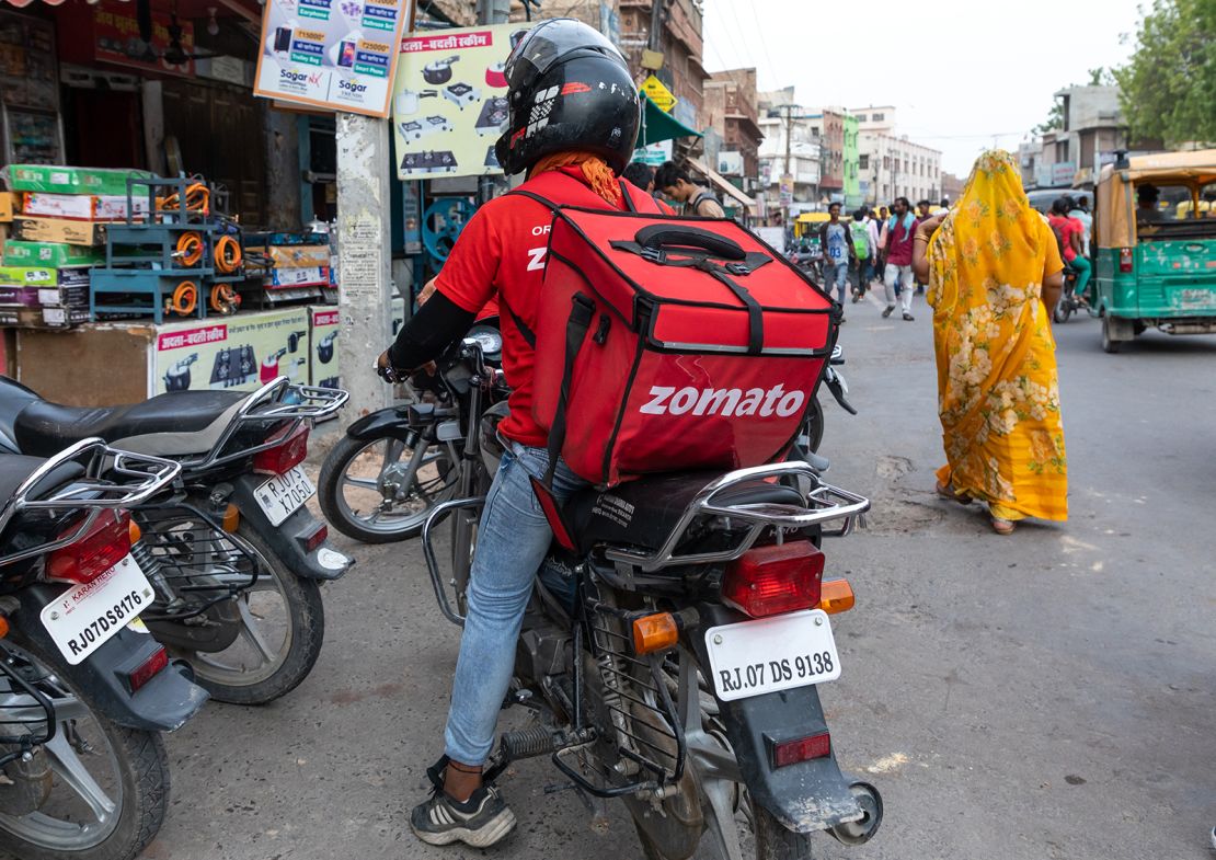 A biker from food delivery company Zomato in Bikaner, India. 