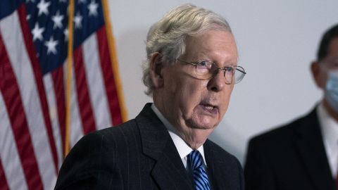 Senate Minority Leader Mitch McConnell, seen here in an October 20, 2020, file photo, was one of 15 Senate Republicans to vote Thursday to pass a gun safety bill. 