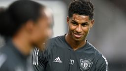 Manchester United's English striker Marcus Rashford takes part in a training session on the eve of the UEFA Europa League quarter-final football match Manchester United v Copenhagen at Cologne Stadium on August 9, 2020 in Cologne, western Germany. (Photo by Sascha Steinbach / POOL / AFP) (Photo by SASCHA STEINBACH/POOL/AFP via Getty Images)