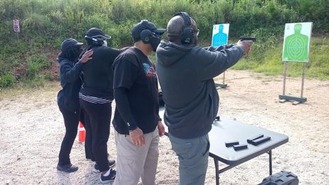 New gun owners train in handgun fundamentals at a range in Covington, Georgia, in September 2020.