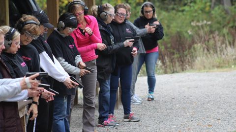 Licensed gun instructor Kelly Pidgeon trains students at "Armed and Feminine," her gun range for female gun owners in west central Pennsylvania on October 4, 2020.