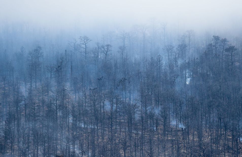 Structures burned by the Cal-Wood Fire are seen in Boulder County, Colorado, on October 18, 2020.