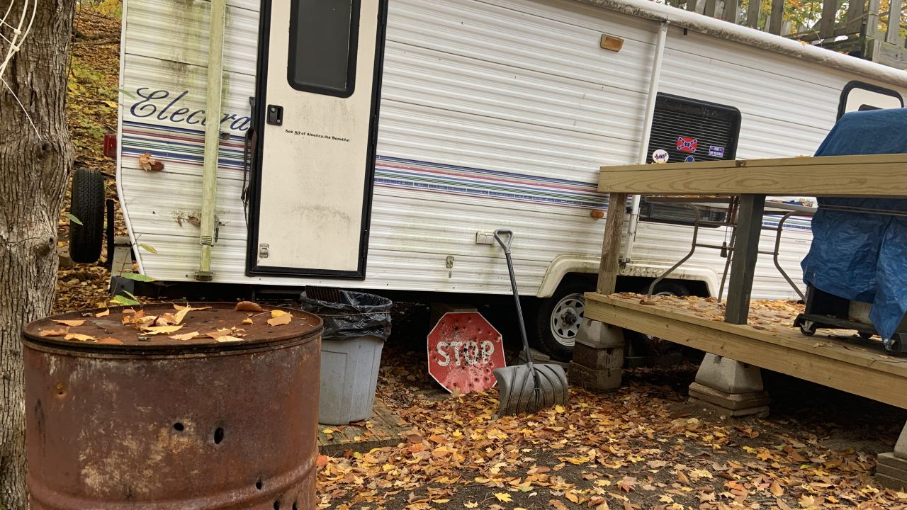 A mobile home sits on the property outside Luther, Michigan, where Garbin hosted a weekend with others accused in the plot.