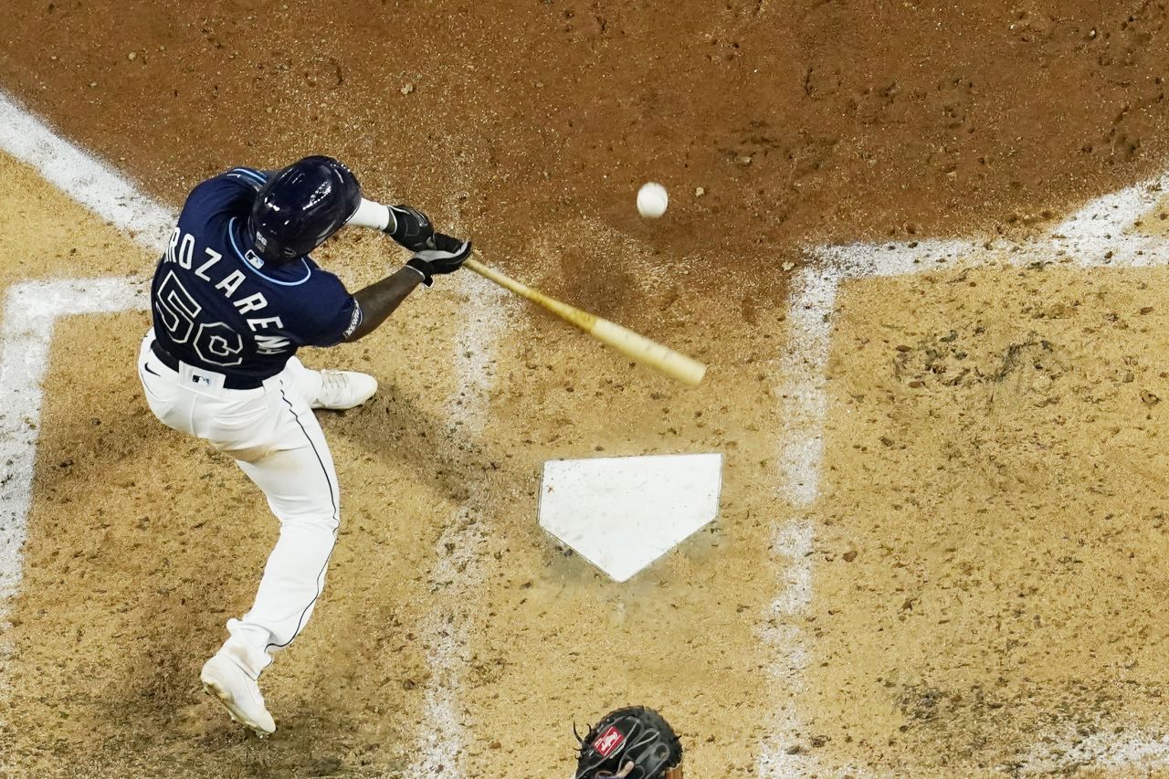 The Rays' Randy Arozarena hits a home run against the the Dodgers during the fourth inning. 