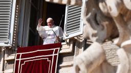 Pope Francis waves to pilgrims gathered  in St Peter's square during his Sunday Angelus prayer on October 25, 2020, at the Vatican. (Photo by Vincenzo PINTO / AFP) (Photo by VINCENZO PINTO/AFP via Getty Images)