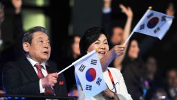 LONDON, ENGLAND - JULY 27:  Chairman of Samsung Electronics Lee Kun Hee with his wife Ra-Hee Hong during the Opening Ceremony of the London 2012 Olympic Games at the Olympic Stadium on July 27, 2012 in London, England.  (Photo by Pascal Le Segretain/Getty Images)