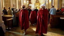 Demonstrators held a protest against the ruling in a cathedral in Lodz, Poland, on Sunday. 