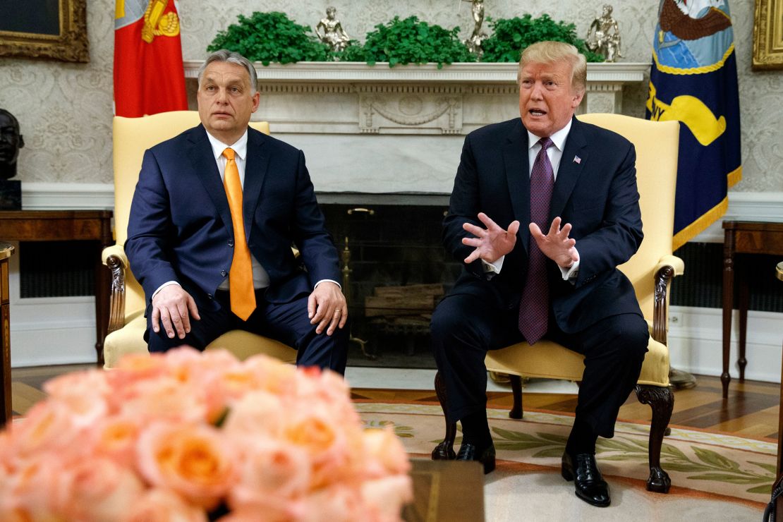President Donald Trump speaks during a meeting with Hungarian Prime Minister Viktor Orbán in the Oval Office in May 2019.
