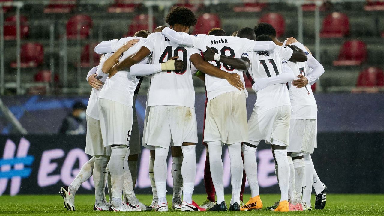 FC Midtjylland players ahead of their first Champions League match. 
