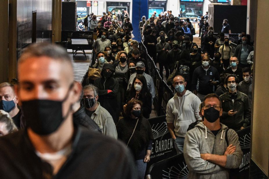 People wait in a line to vote early in New York City on October 24. Because of the coronavirus pandemic, the state of New York was allowing early voting for the first time.