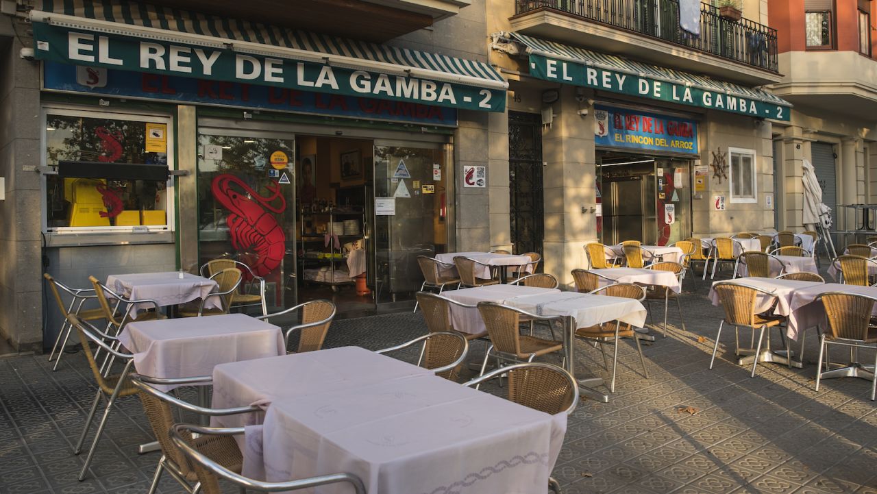 A Barcelona restaurant sits empty on July 27, 2020.