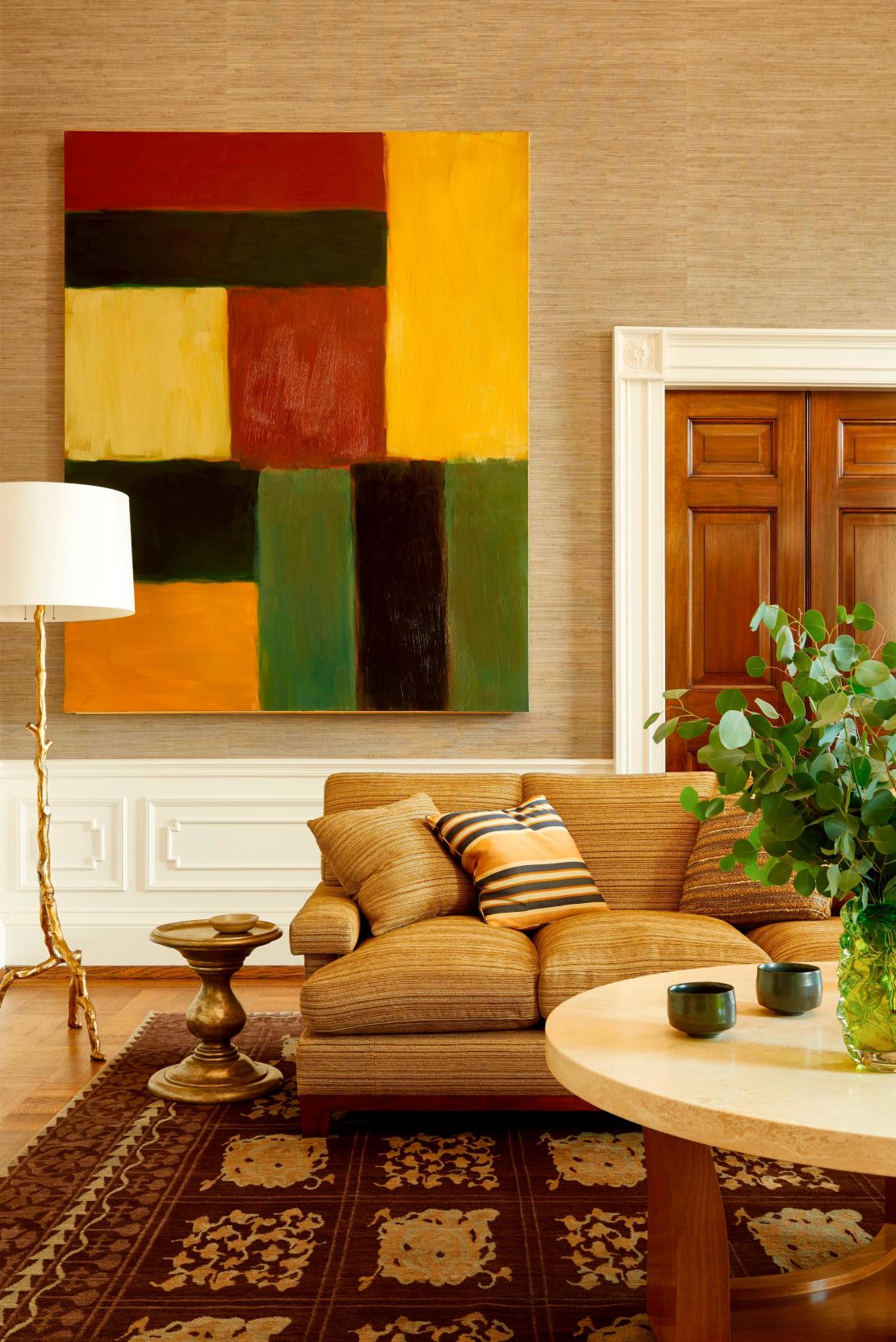 A painting by Sean Scully, on loan from the National Gallery of Art, pictured in the family sitting room. 
