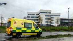 An ambulance is seen at the hospital CHC Montlegia in Liege, Belgium, on Friday 23 October 2020. 