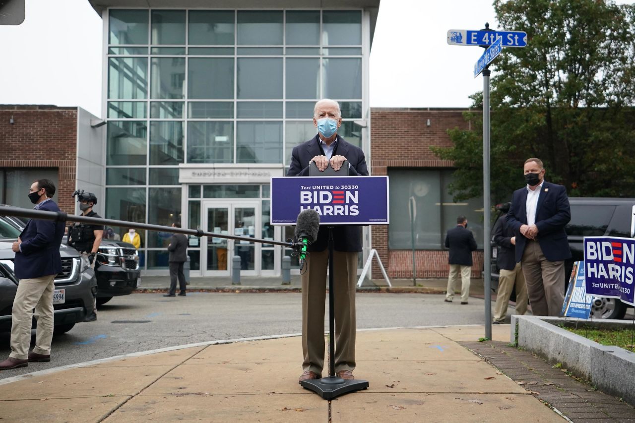 Biden speaks at a voter activation center in Chester, Pennsylvania, on October 26.