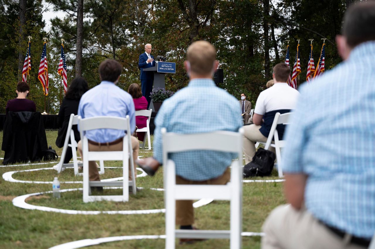 Biden speaks at The Mountain Top Inn & Resort in Warm Springs, Georgia, on October 27.
