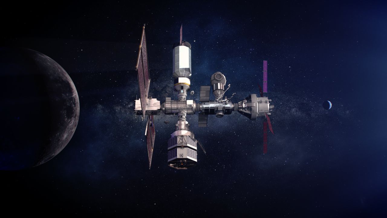 This illustration shows the Gateway lunar outpost. 