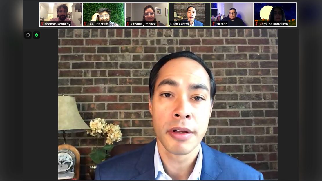 Former Housing and Urban Development Secretary Julián Castro speaks on a Zoom call with volunteers who are reaching out to voters as part of United We Dream Action's "Here to Stay Squad."