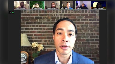 Former Housing and Urban Development Secretary Julián Castro speaks on a Zoom call with volunteers who are reaching out to voters as part of United We Dream Action's "Here to Stay Squad."