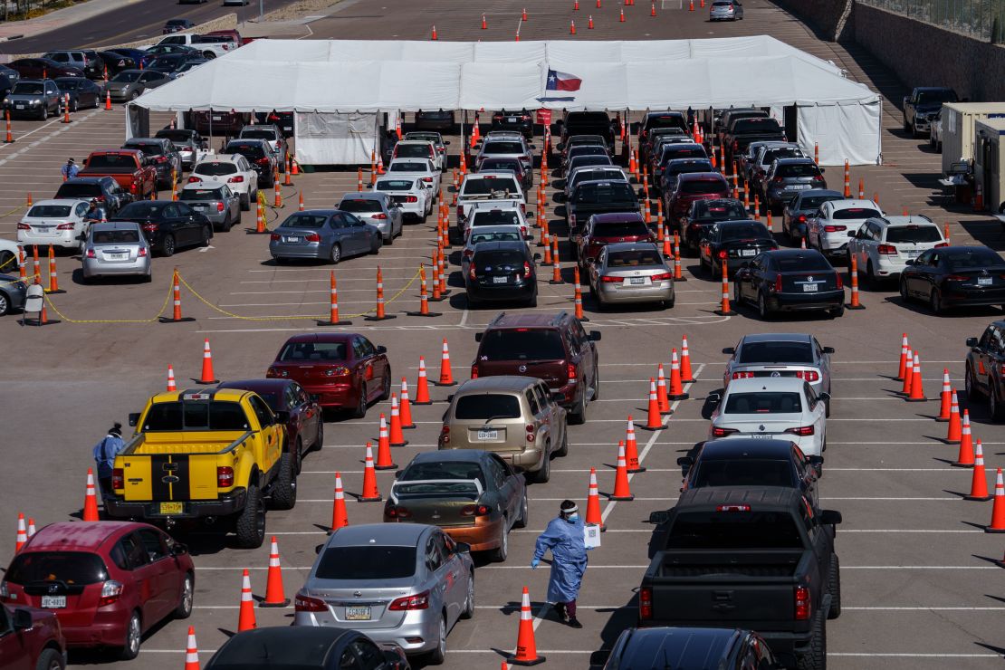 Cars line up for Covid-19 tests at the University of Texas El Paso on October 23.