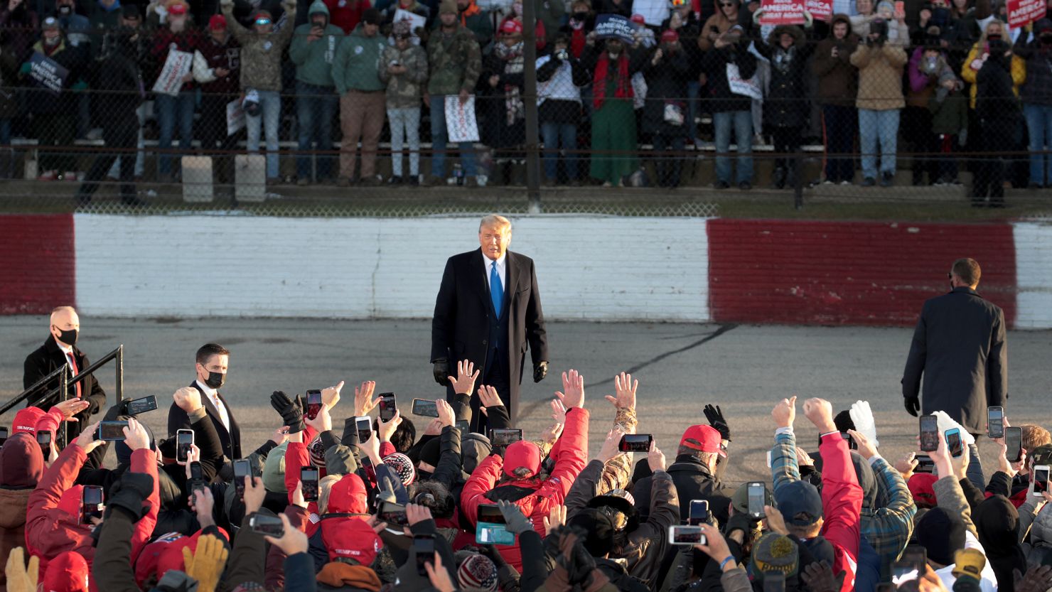 President Donald Trump arrives for a campaign rally at the LaCrosse Fairgrounds Speedway on October 27, 2020 in West Salem, Wisconsin.